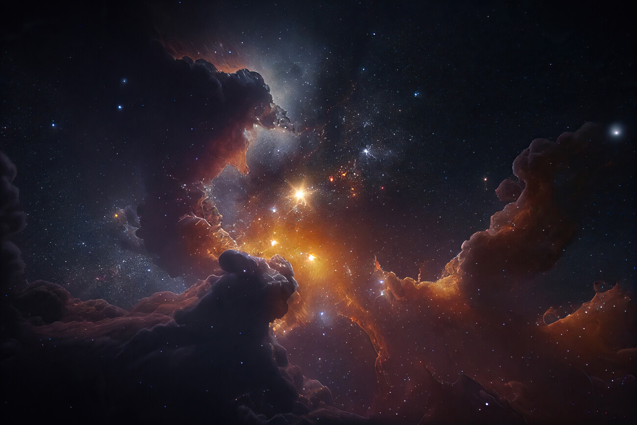 Colorful nebula surrounded by stars